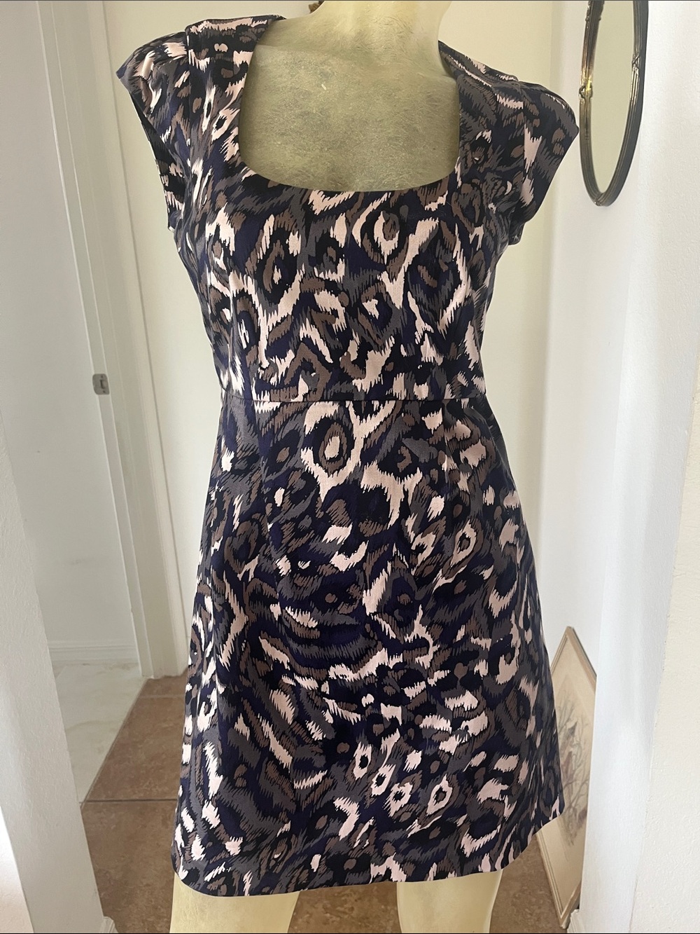 French Connection Square-Neck Leopard Print Dress
